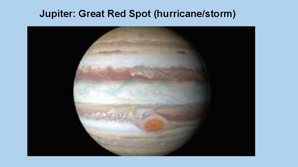 Jupiter: Great Red Spot (hurricane/storm) 