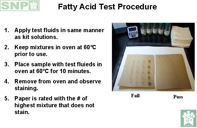 Fatty Acid Test Procedure 1. Apply test fluids in same manner as kit solutions.