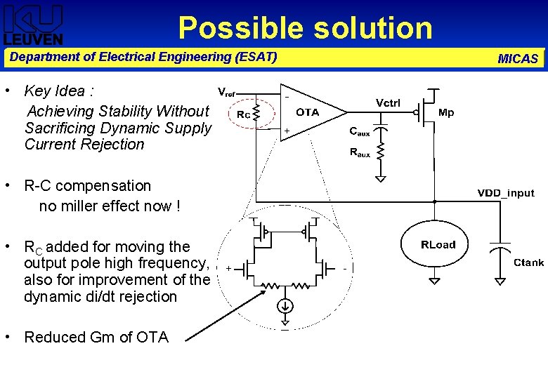 Possible solution Department of Electrical Engineering (ESAT) • Key Idea : Achieving Stability Without