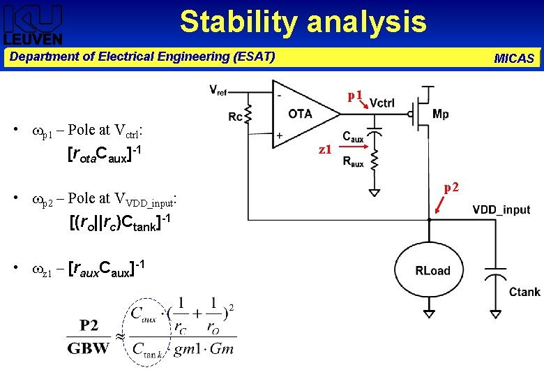 Stability analysis Department of Electrical Engineering (ESAT) MICAS p 1 • p 1 –