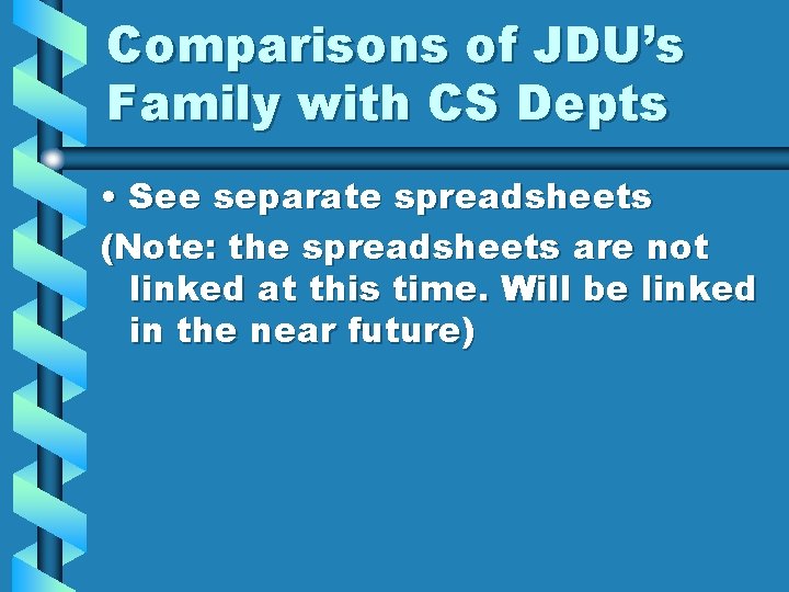 Comparisons of JDU’s Family with CS Depts • See separate spreadsheets (Note: the spreadsheets Comparisons of JDU’s Family with CS Depts • See separate spreadsheets (Note: the spreadsheets