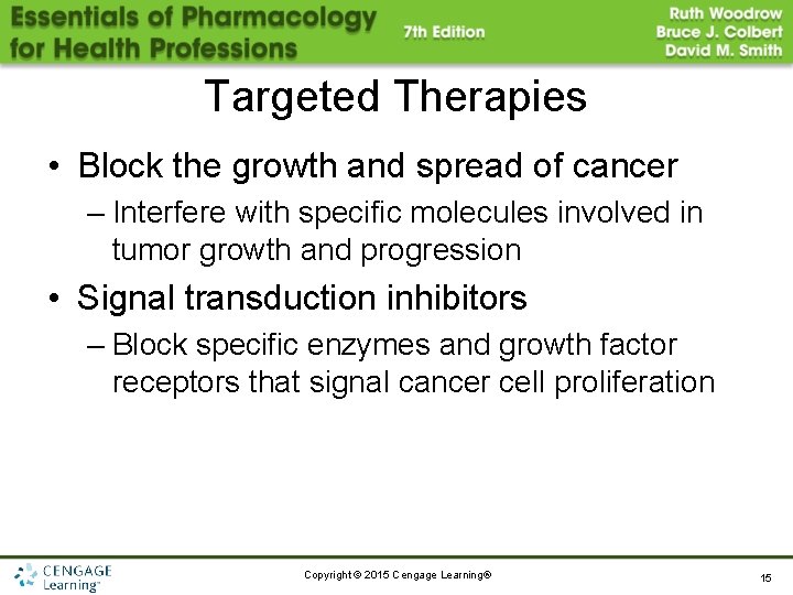 Targeted Therapies • Block the growth and spread of cancer – Interfere with specific