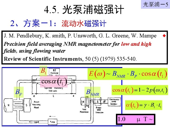 4. 5. 光泵浦磁强计 光泵浦－5 2、方案－1：流动水磁强计 J. M. Pendlebury, K. smith, P. Unsworth, G. L.