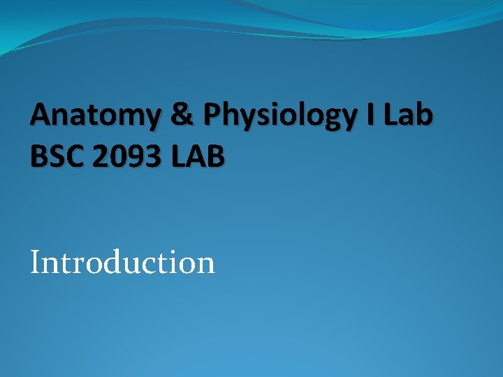 Anatomy & Physiology I Lab BSC 2093 LAB Introduction 