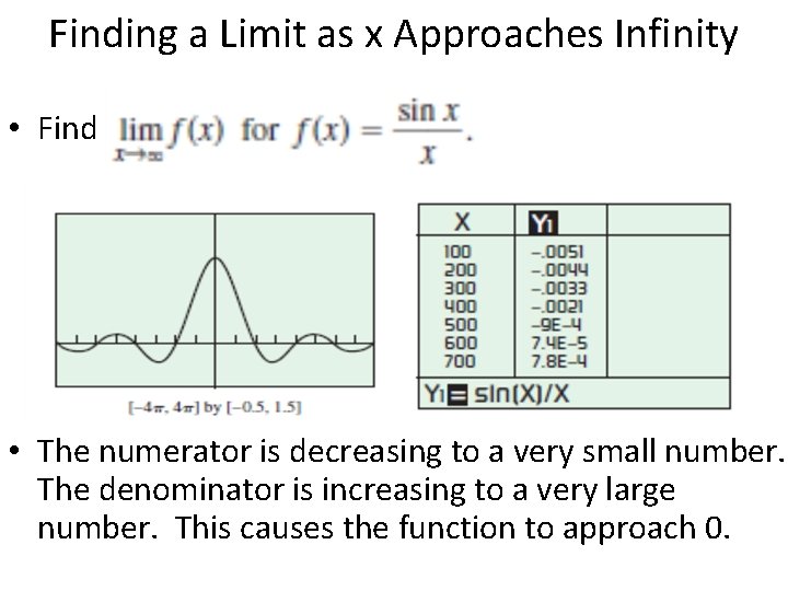 Finding a Limit as x Approaches Infinity • Find • The numerator is decreasing