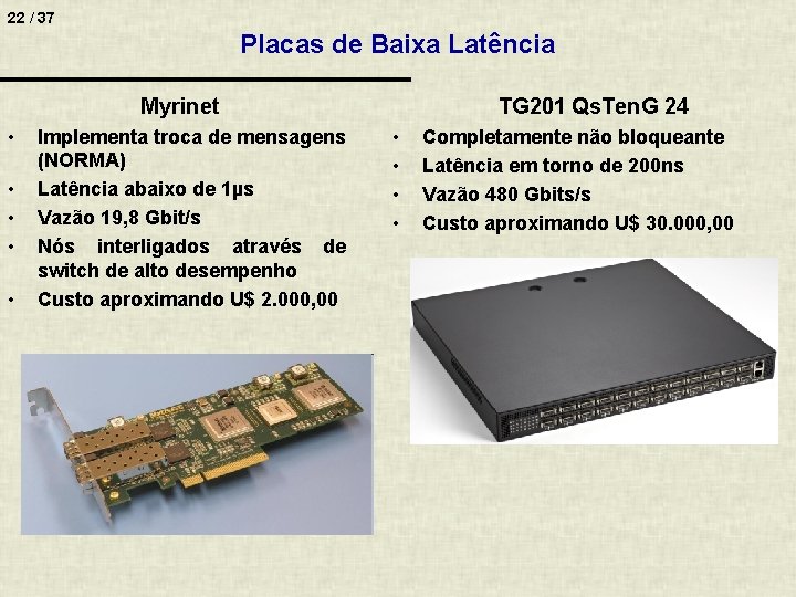 22 / 37 Placas de Baixa Latência Myrinet • • • Implementa troca de