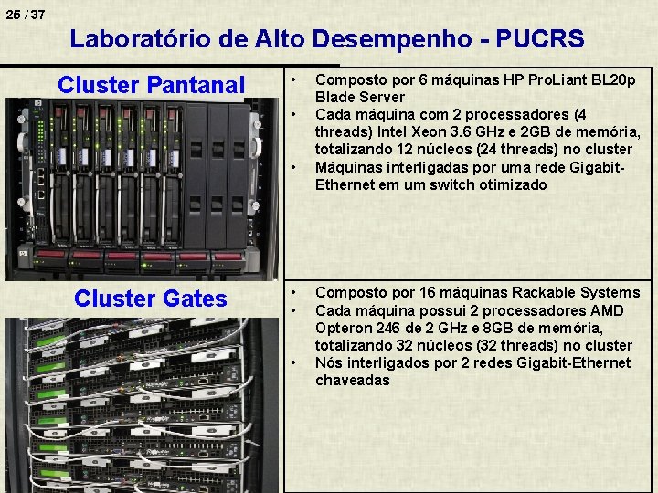25 / 37 Laboratório de Alto Desempenho - PUCRS Cluster Pantanal • • •