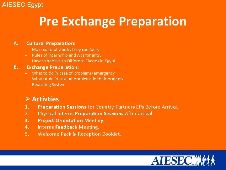 AIESEC Egypt Pre Exchange Preparation A. B. Cultural Preparation: – Main cultural shocks they