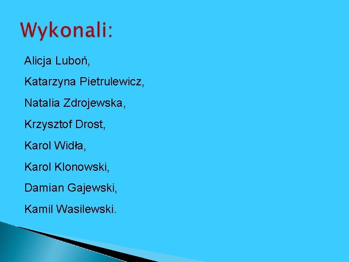 Alicja Luboń, Katarzyna Pietrulewicz, Natalia Zdrojewska, Krzysztof Drost, Karol Widła, Karol Klonowski, Damian Gajewski,