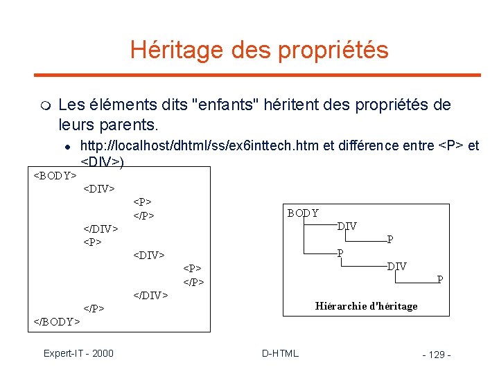 Héritage des propriétés m Les éléments dits "enfants" héritent des propriétés de leurs parents.