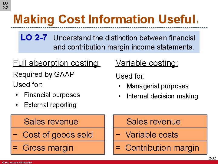 LO 2 -7 Making Cost Information Useful 1 LO 2 -7 Understand the distinction