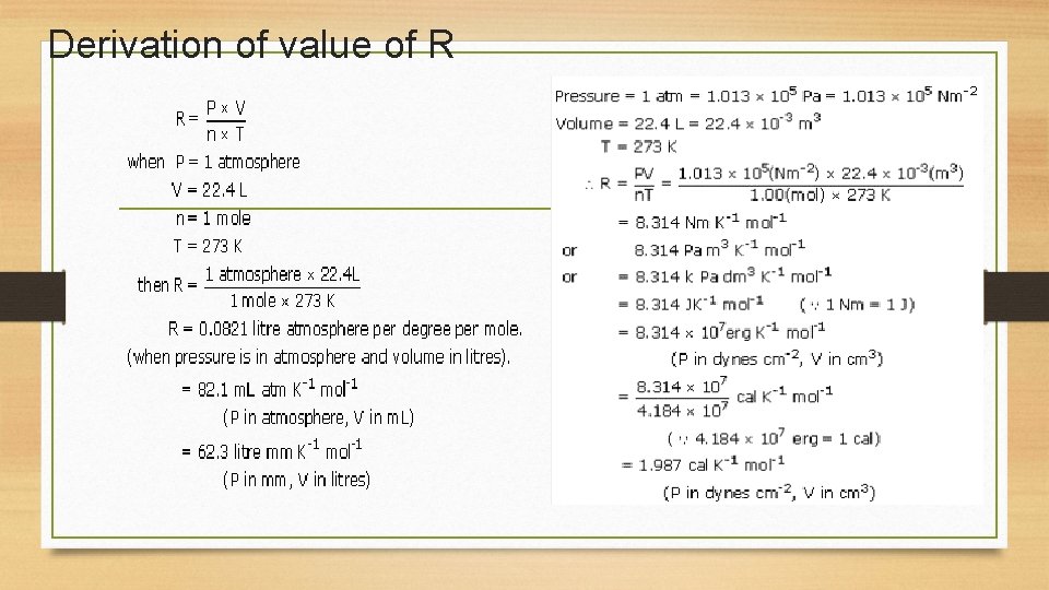 Derivation of value of R 