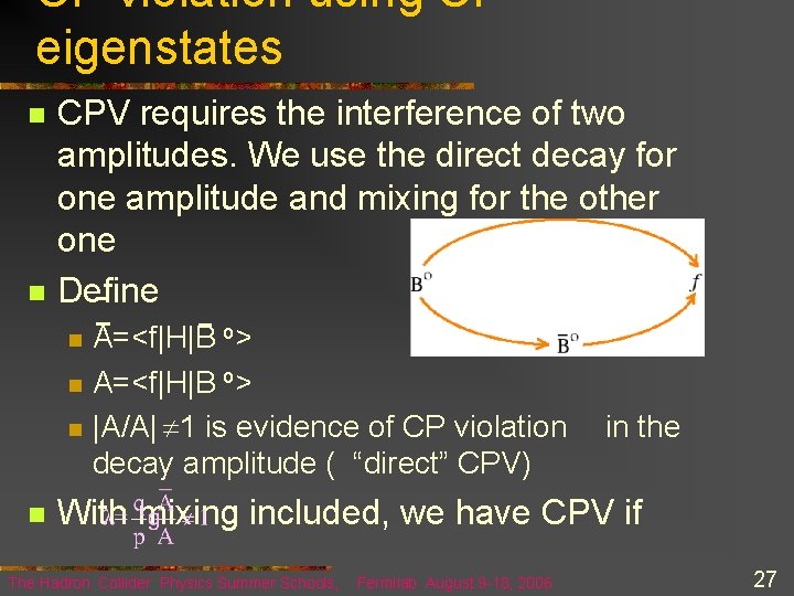 CP violation using CP eigenstates n n CPV requires the interference of two amplitudes.