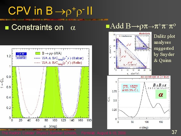 CPV in B r+r- II n Constraints on a n. Add B→rp→p+p-po Dalitz plot