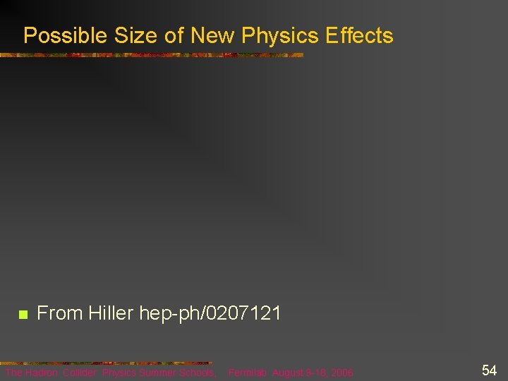 Possible Size of New Physics Effects n From Hiller hep-ph/0207121 The Hadron Collider Physics