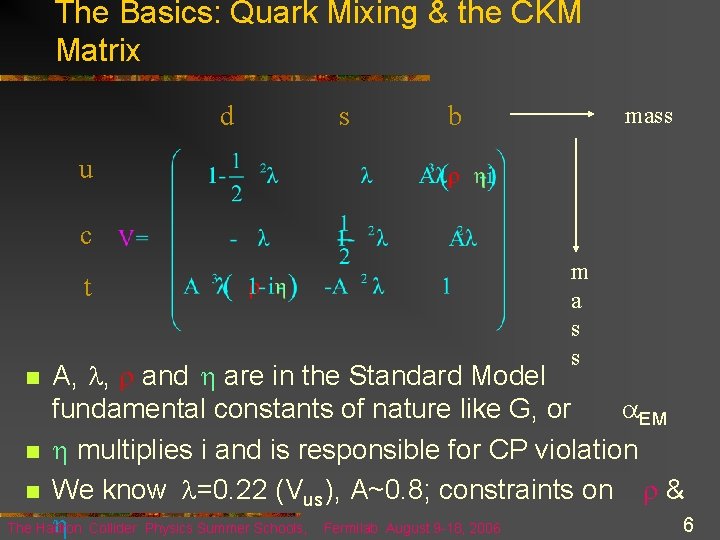 The Basics: Quark Mixing & the CKM Matrix d s b mass u c