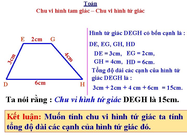 Toán Chu vi hình tam giác – Chu vi hình tứ giác 2 cm