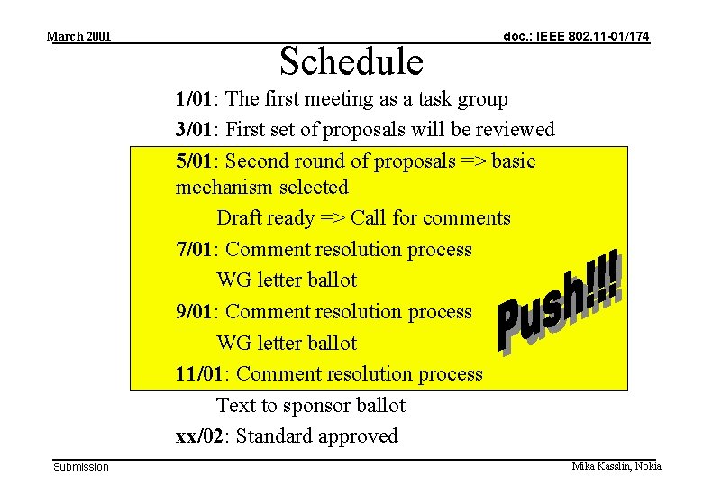 March 2001 Schedule doc. : IEEE 802. 11 -01/174 1/01: The first meeting as