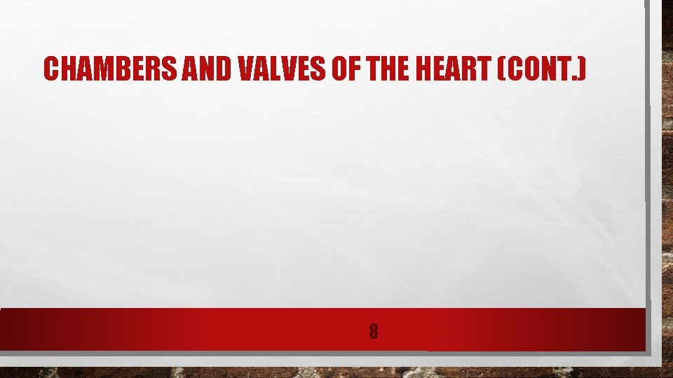 CHAMBERS AND VALVES OF THE HEART (CONT. ) 8 