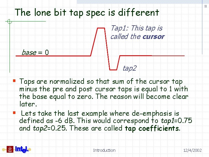 11 The lone bit tap spec is different Tap 1: This tap is called