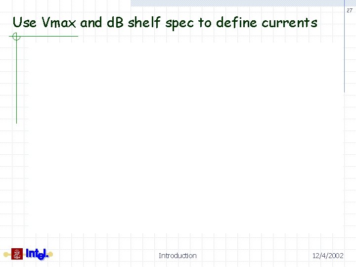 Use Vmax and d. B shelf spec to define currents Introduction 12/4/2002 27 