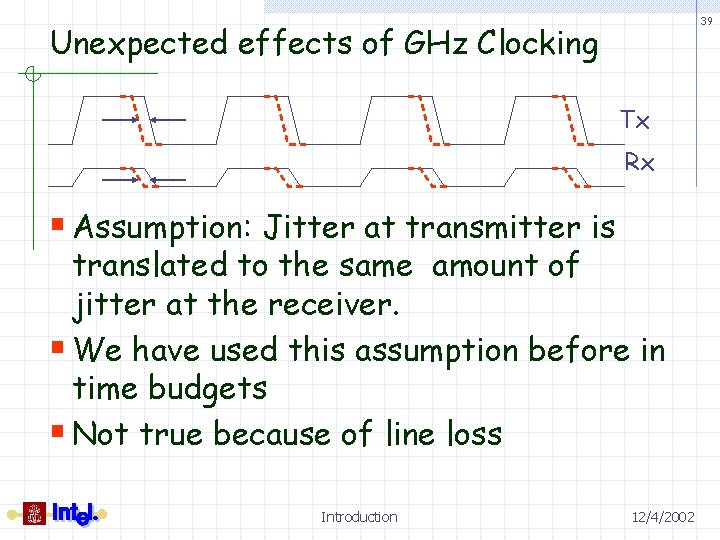 39 Unexpected effects of GHz Clocking Tx Rx § Assumption: Jitter at transmitter is