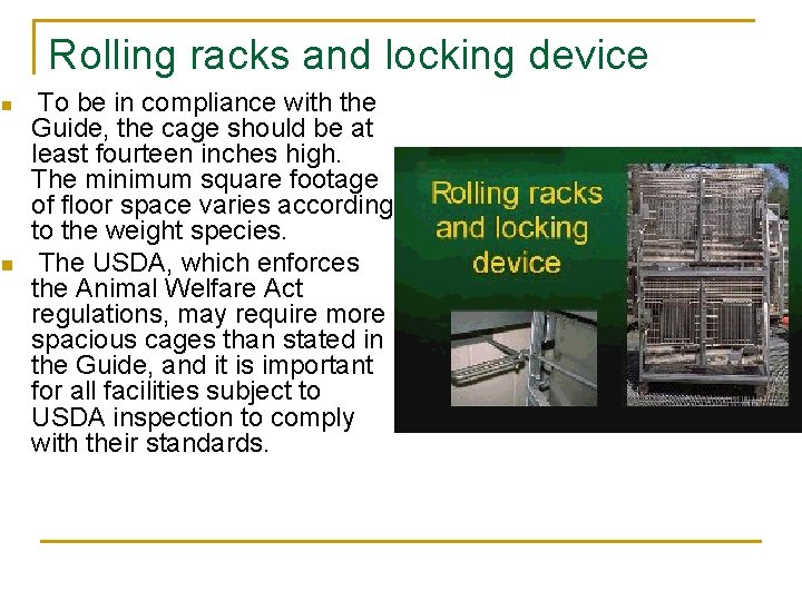 Rolling racks and locking device n n To be in compliance with the Guide,