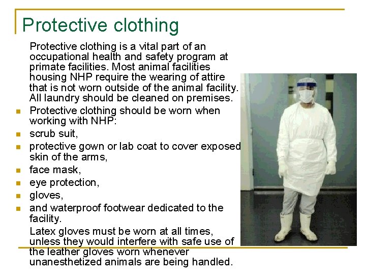Protective clothing n n n n Protective clothing is a vital part of an