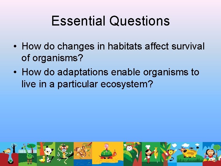 Essential Questions • How do changes in habitats affect survival of organisms? • How