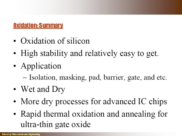 Oxidation: Summary School of Microelectronic Engineering Oxidation: Summary School of Microelectronic Engineering