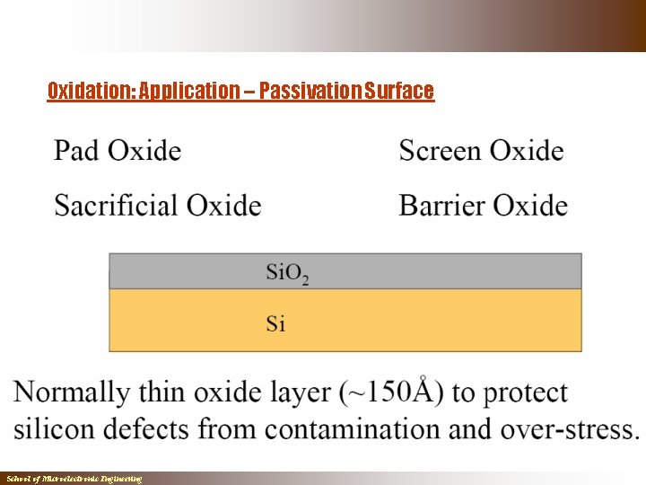 Oxidation: Application – Passivation Surface School of Microelectronic Engineering Oxidation: Application – Passivation Surface School of Microelectronic Engineering