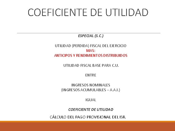 COEFICIENTE DE UTILIDAD ESPECIAL (S. C. ) UTILIDAD (PERDIDA) FISCAL DEL EJERCICIO MAS: ANTICIPOS