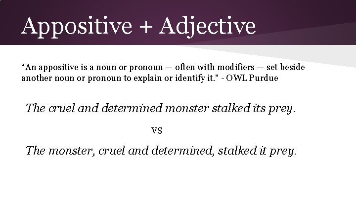 Appositive + Adjective “An appositive is a noun or pronoun — often with modifiers