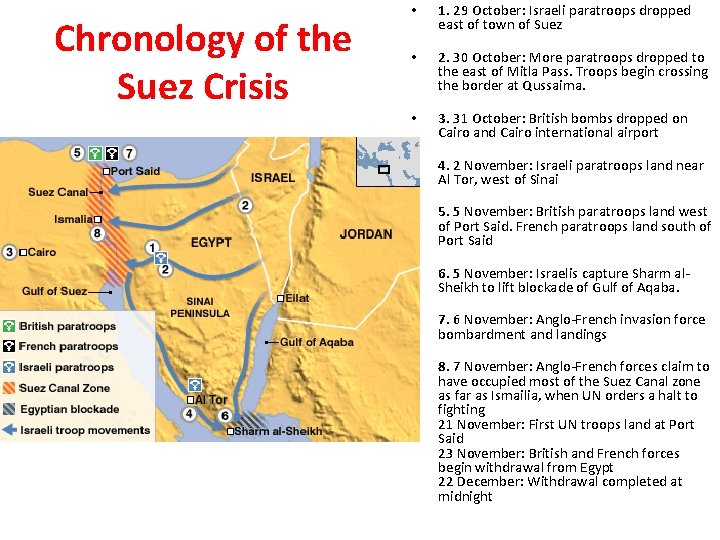 Chronology of the Suez Crisis • 1. 29 October: Israeli paratroops dropped east of