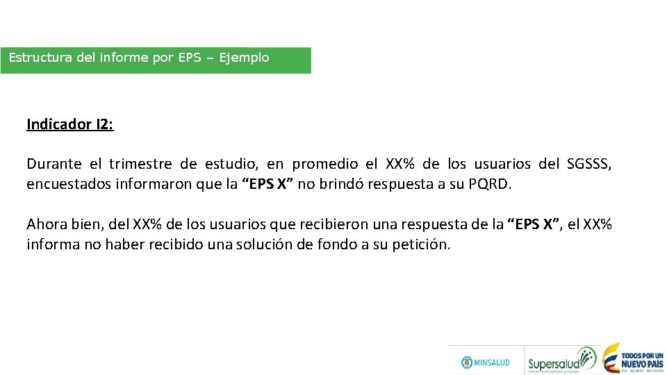 Estructura del informe por EPS – Ejemplo Indicador I 2: Durante el trimestre de