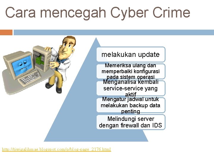 Cara mencegah Cyber Crime melakukan update Memeriksa ulang dan memperbaiki konfigurasi pada sistem operasi