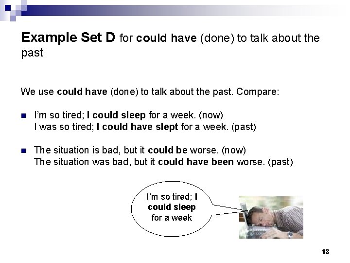 Example Set D for could have (done) to talk about the past We use