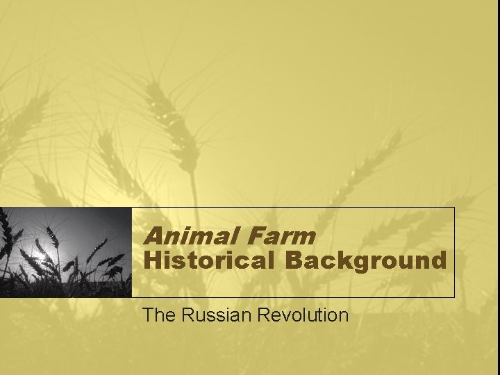 Animal Farm Historical Background The Russian Revolution 