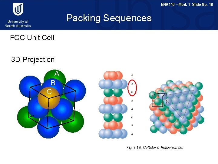 ENR 116 – Mod. 1 - Slide No. 18 Packing Sequences FCC Unit Cell