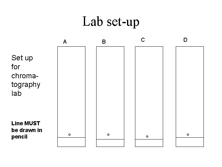 Lab set-up A Set up for chromatography lab Line MUST be drawn in pencil