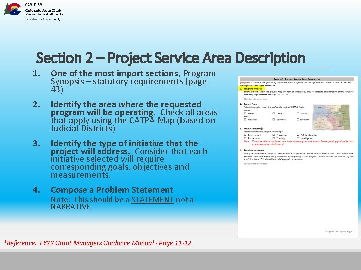 Section 2 – Project Service Area Description 1. One of the most import sections,