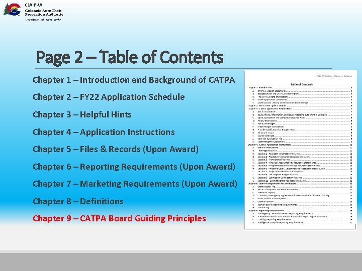 Page 2 – Table of Contents Chapter 1 – Introduction and Background of CATPA