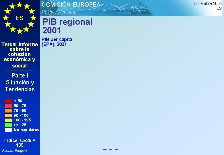 COMISIÓN EUROPEA Política Regional ES PIB regional 2001 PIB per cápita Tercer informe (EPA),