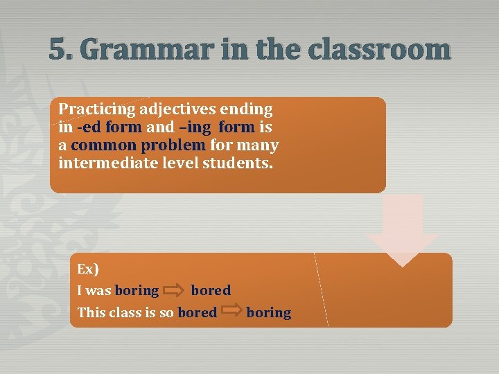 5. Grammar in the classroom Practicing adjectives ending in -ed form and –ing form