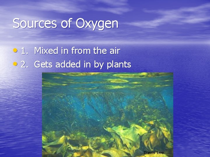 Sources of Oxygen • 1. Mixed in from the air • 2. Gets added
