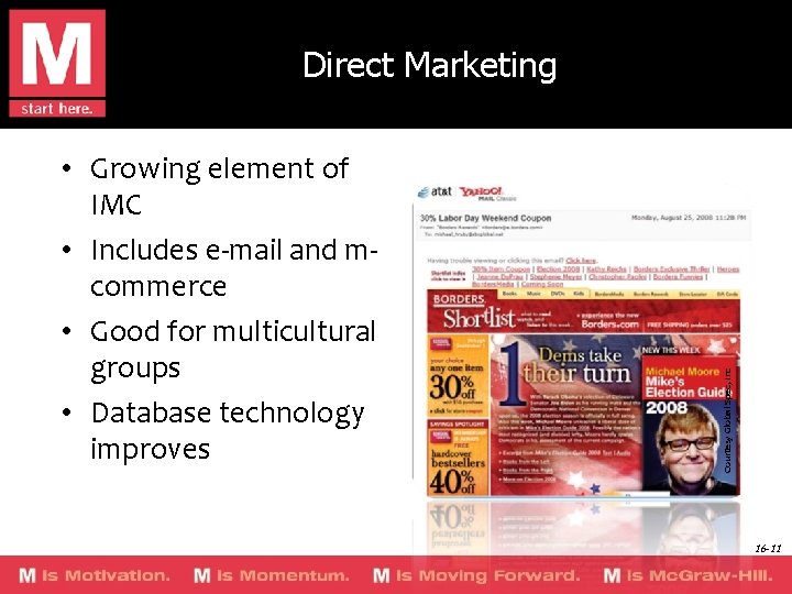  • Growing element of IMC • Includes e-mail and mcommerce • Good for