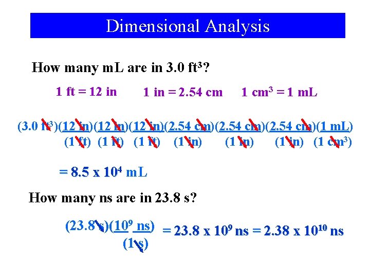 Dimensional Analysis How many m. L are in 3. 0 ft 3? 1 ft
