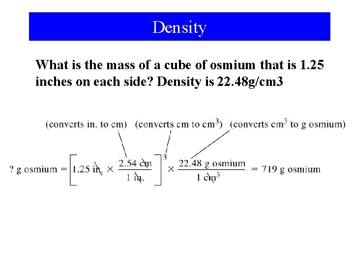 Density What is the mass of a cube of osmium that is 1. 25