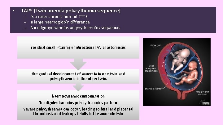  • TAPS (Twin anemia polycythemia sequence) – is a rarer chronic form of