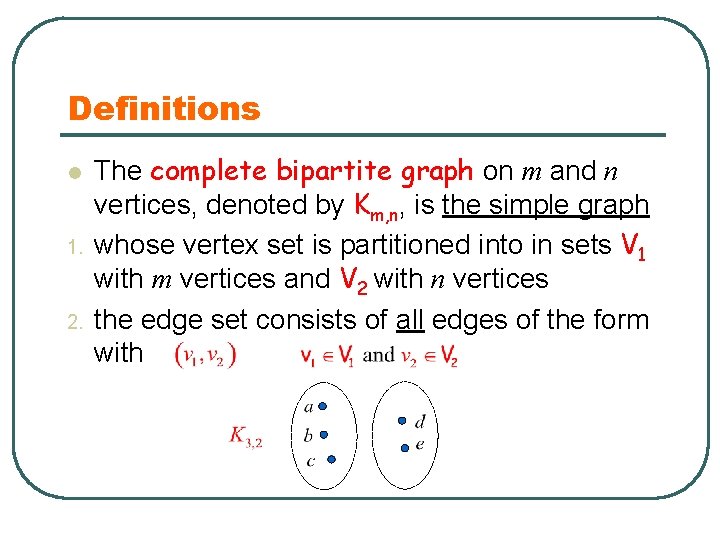 Definitions l 1. 2. The complete bipartite graph on m and n vertices, denoted